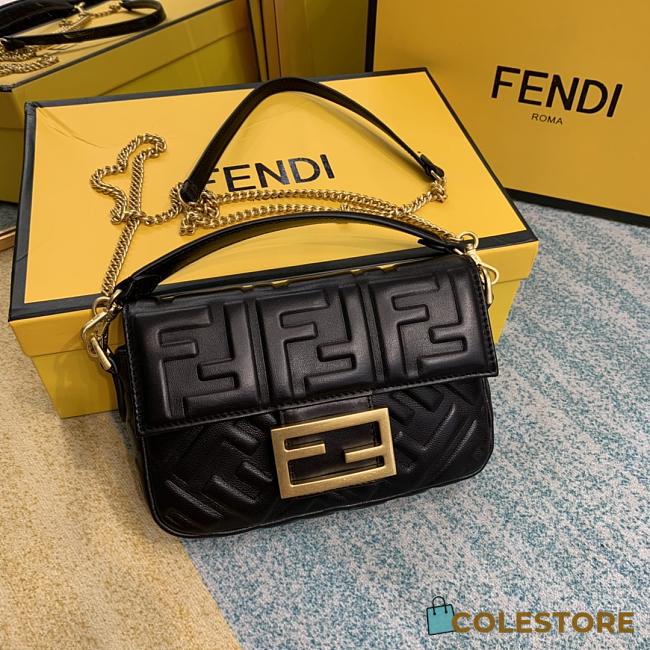 Fendi Small Baguette Black Leather Bag 20cm - 1