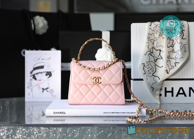 Chanel 22B Handle Chain Bag Medium Light Pink  - 1