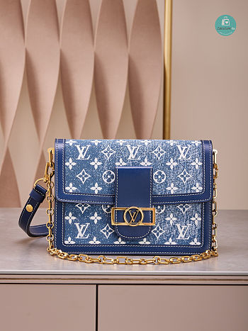 Louis Vuitton Dauphine MM Denim Leather In Blue 25x17x10.5cm