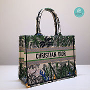 Dior Book Tote Bag In Green Toile De Jouy Tropicalia 41x32x5 cm - 6