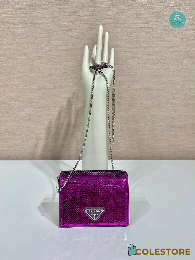 Prada Cardholder With Shoulder Strap And Sequins 1MR024 Purple 11.5x8cm - 1