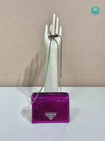 Prada Cardholder With Shoulder Strap And Sequins 1MR024 Purple 11.5x8cm