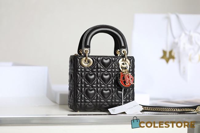 DIOR Dioramour Bag Black Cannage Lambskin with Heart Motif 20 x 16.5 x 8 cm - 1