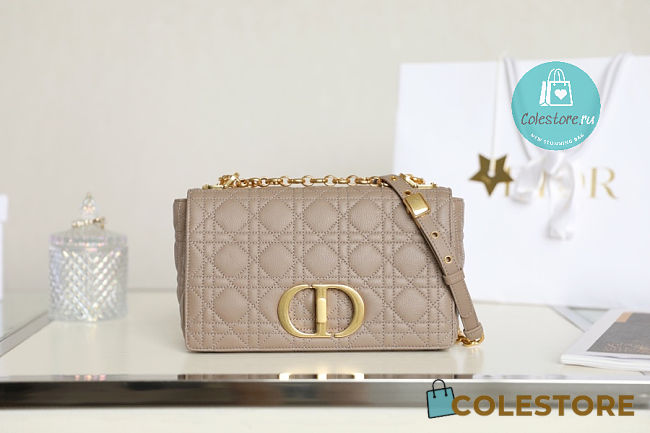 Medium Dior Caro Bag Warm Taupe Supple Cannage Calfskin 25.5x15.5x8cm  - 1