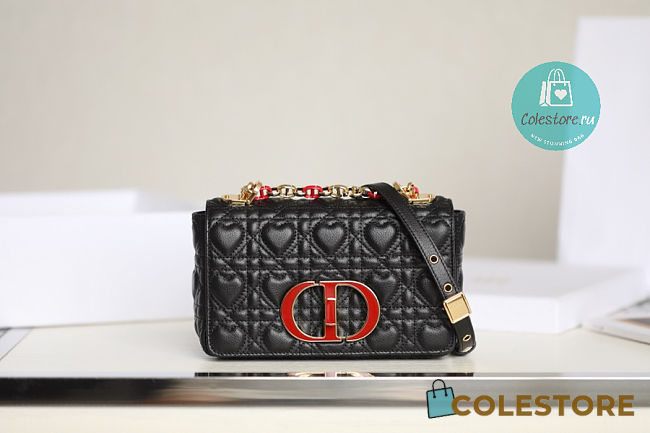 Medium Dior Dioramour Caro Black Cannage Calfskin With Heart Motif 20x12x7 cm  - 1