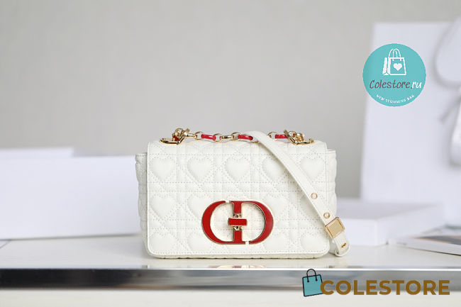 Medium Dior Dioramour Caro White Cannage Calfskin With Heart Motif 20x12x7 cm - 1