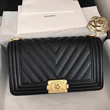 Chanel V-Boy handbag calfskin & gold metal in Black 25cm