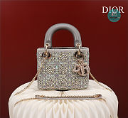Mini Lady Dior Bag Gray Calfskin And Satin with Bead Embroidery 17x15x7cm - 1
