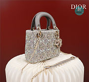 Mini Lady Dior Bag Gray Calfskin And Satin with Bead Embroidery 17x15x7cm - 2