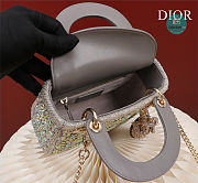 Mini Lady Dior Bag Gray Calfskin And Satin with Bead Embroidery 17x15x7cm - 3