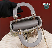 Mini Lady Dior Bag Gray Calfskin And Satin with Bead Embroidery 17x15x7cm - 4