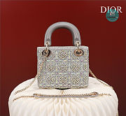 Mini Lady Dior Bag Gray Calfskin And Satin with Bead Embroidery 17x15x7cm - 5