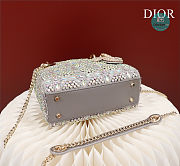 Mini Lady Dior Bag Gray Calfskin And Satin with Bead Embroidery 17x15x7cm - 6