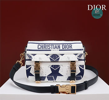 Dior Diorcamp Bag Oblique Embroidery Star In White/Blue 23 x 15 x 8 cm