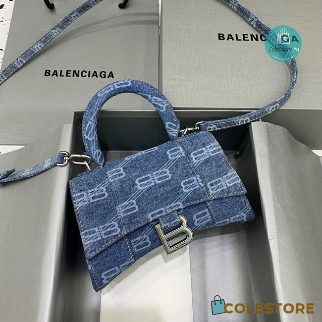 Colestore Balenciaga Hourglass Cotton Canvas Top  Handle bag In Blue 19x8x11cm - 1
