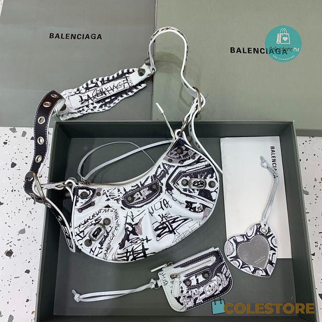 Colestore Balenciaga Le Cagole Graffiti Shoulder Bag In White 26x12x6 cm - 1