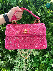 Valentino Garavani - Crystal Embellished Roman Stud Shoulder Bag In Pink  24 x 16 x 8 cm - 1