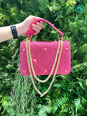 Valentino Garavani - Crystal Embellished Roman Stud Shoulder Bag In Pink  24 x 16 x 8 cm - 5