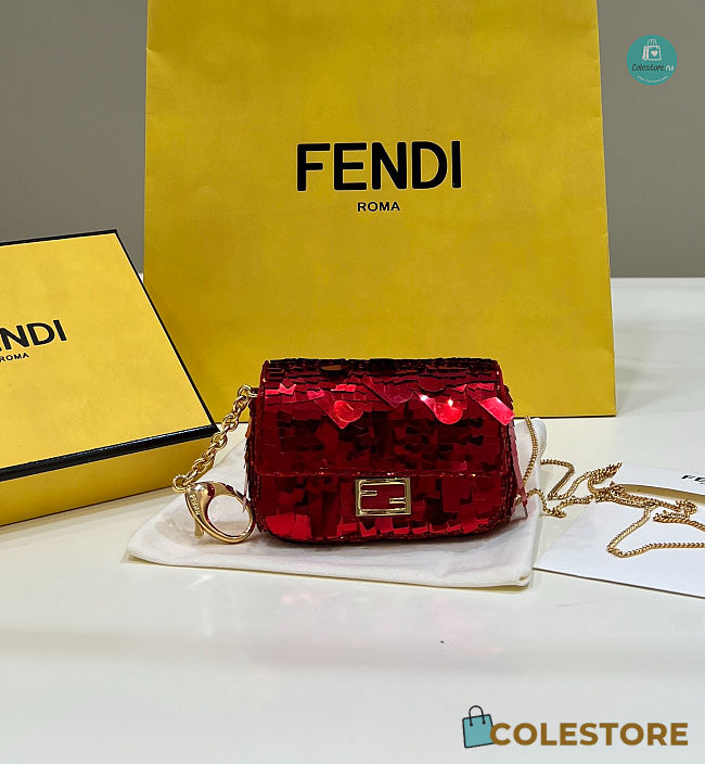 Fendi Mini Baguette Red Satin Bag With Sequins 19x11x5 cm - 1