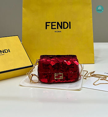 Fendi Mini Baguette Red Satin Bag With Sequins 19x11x5 cm