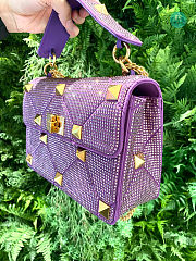 Valentino Garavani - Crystal Embellished Roman Stud Shoulder Bag In Purple 24 x 16 x 8 cm - 4