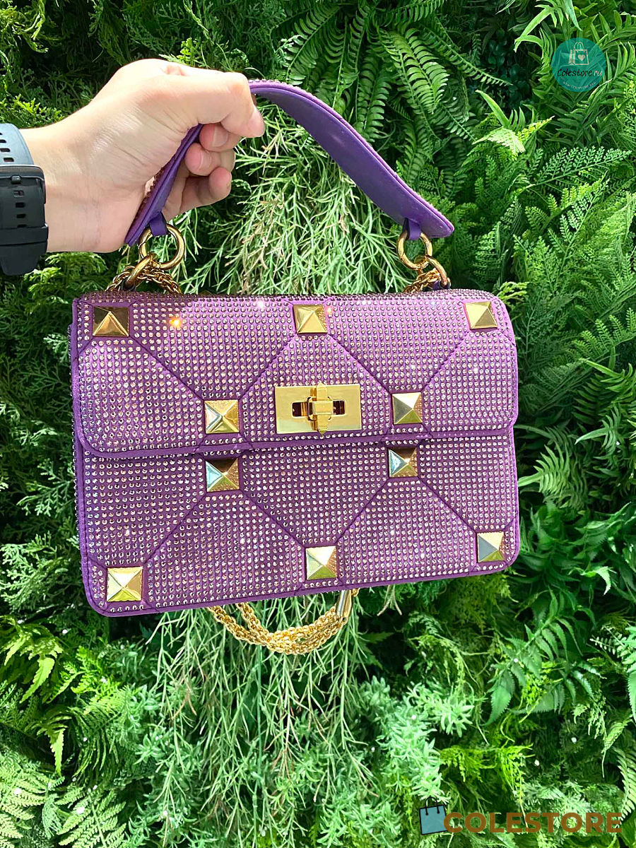 Valentino Medium Roman The Stud Crystal Embellished Shoulder Bag - Purple  Shoulder Bags, Handbags - VAL351530