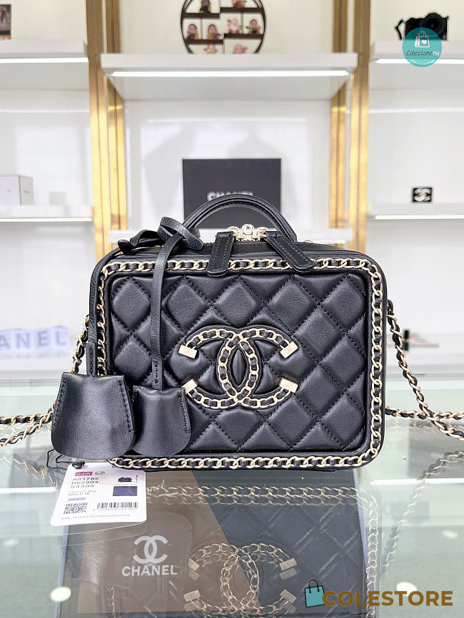Chanel Small Vanity Case Goatskin & Gold-Tone Metal Black 18x14x8cm - 1
