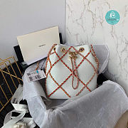 Chanel Drawstring Bucket Bag Lambskin In White 21x23x13cm - 1
