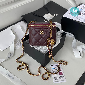 Chanel Small Classic Box On Chain Lambskin Dark Red 11x8.5x7cm