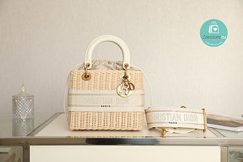 Dior Medium Lady Dior Natural Wicker And Latte Oblique Jacquard 24x20x11cm 