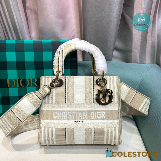 Dior Medium Lady D-Lite Bag Beige Stripes Embroidery 24x20x11 cm - 1