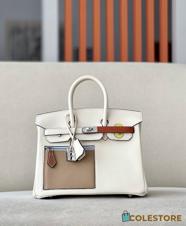 Hermes Birkin 25 Handbag with Pocket In White 25x20x13cm  - 1