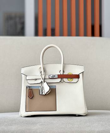 Hermes Birkin 25 Handbag with Pocket In White 25x20x13cm 
