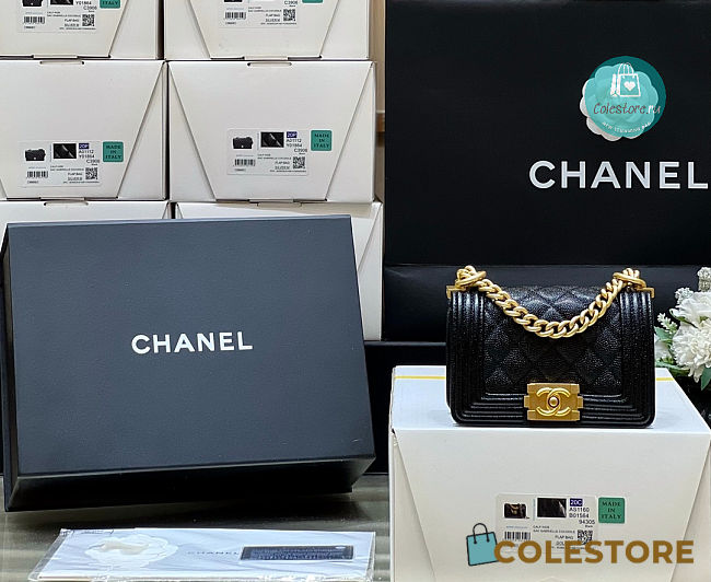 Chanel Le Boy Mini Caviar In Black 15x10x6cm - 1