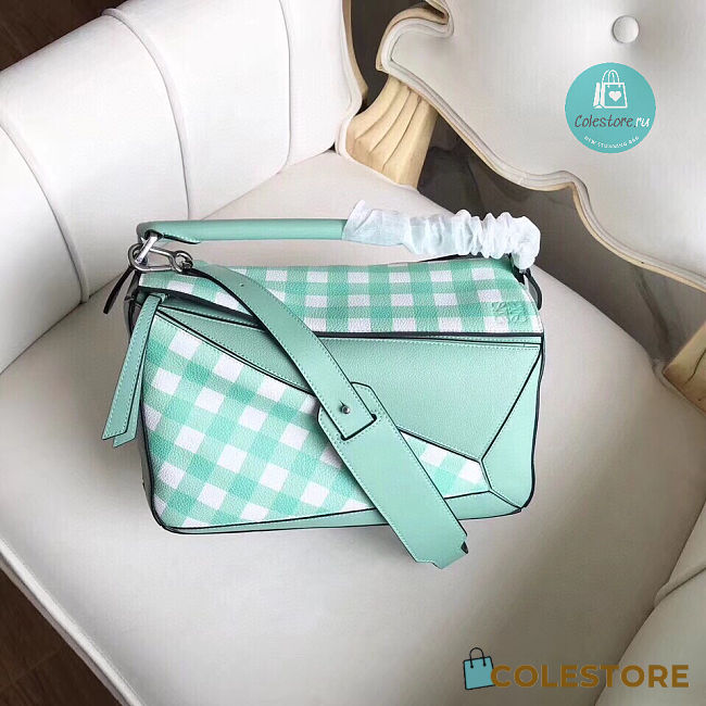 Loewe Gingham Puzzle Bag In Turquoise Size 29cm - 1