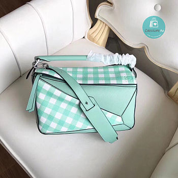 Loewe Gingham Puzzle Bag In Turquoise Size 29cm