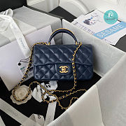 Chanel Mini Flap Bag with Top Handl Lambskin Leather In Navy 12 × 20 × 6 cm - 1