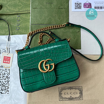 Gucci GG Marmont crocodile Mini Top Handle Bag In Green 20x14x8cm 
