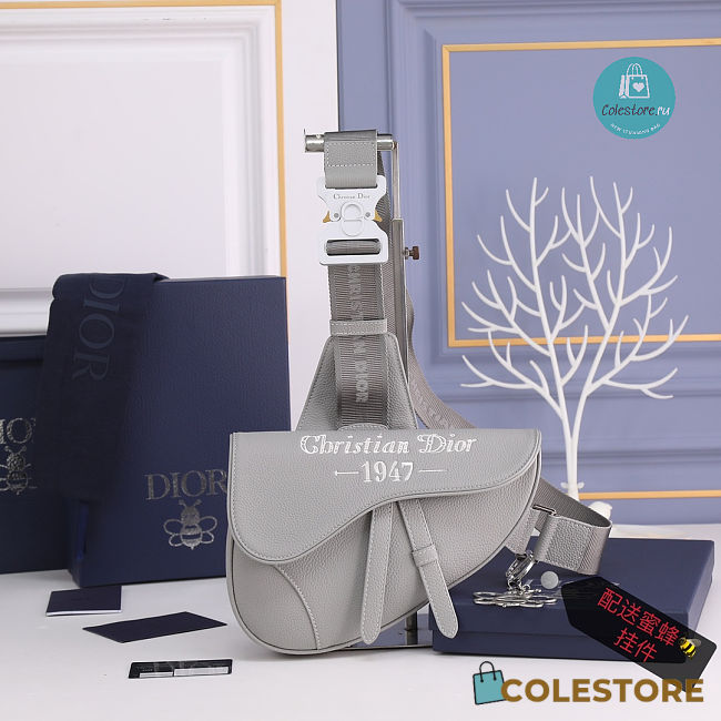 Dior Saddle Dior Gray Grained Calfskin With 'Christian Dior 1947' Signature 26 x 19 x 4.5 cm - 1