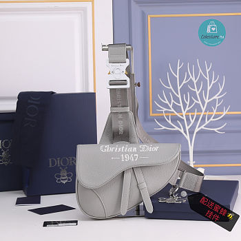 Dior Saddle Dior Gray Grained Calfskin With 'Christian Dior 1947' Signature 26 x 19 x 4.5 cm