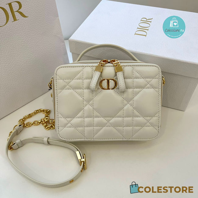 Dior Caro Box Bag With Chain Latte In White 19x5x14cm - 1