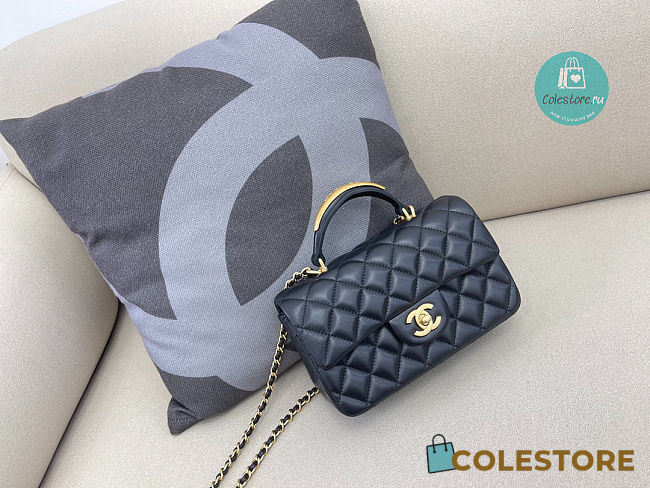 Chanel Mini Flap Bag with Top Handle Lambskin Leather In Black 12 × 20 × 6 cm - 1