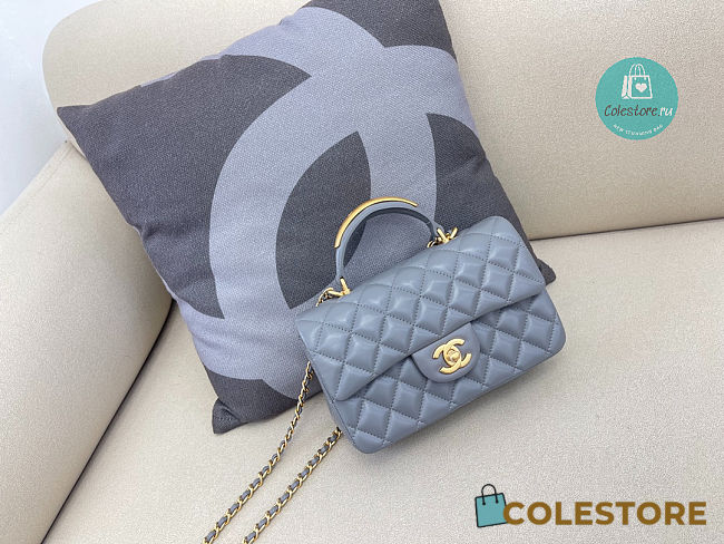 Chanel Mini Flap Bag with Top Handle Lambskin Leather In Gray 12 × 20 × 6 cm - 1