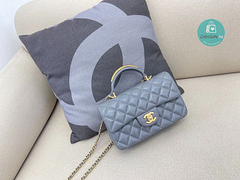 Chanel Mini Flap Bag with Top Handle Lambskin Leather In Gray 12 × 20 × 6 cm
