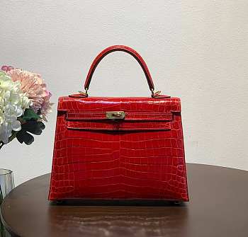 Hermes Kelly In Red Crocodile Leather 25 cm