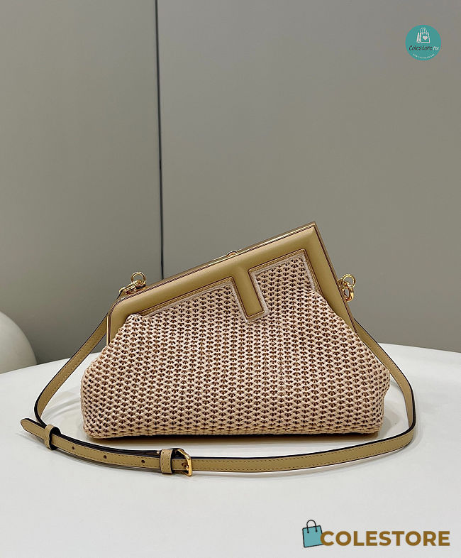Fendi First Small Beige Raffia Macrame Bag Apricot 26x9.5x18 CM  - 1