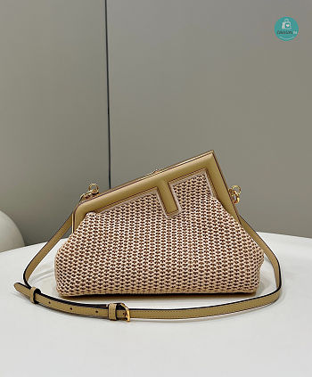 Fendi First Small Beige Raffia Macrame Bag Apricot 26x9.5x18 CM 