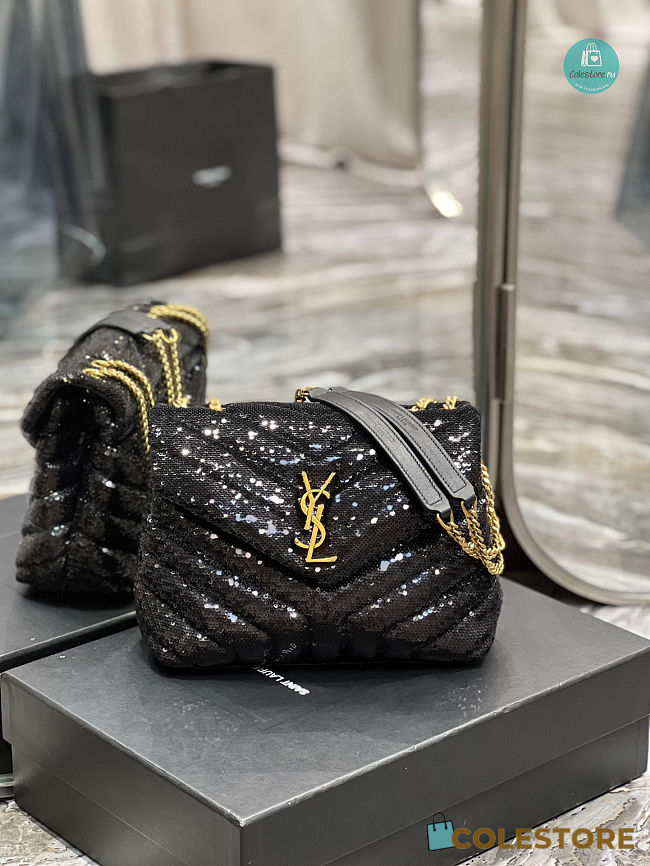 YSL LouLou Beaded With Gold Buckle In Black 25×17×9cm - 1