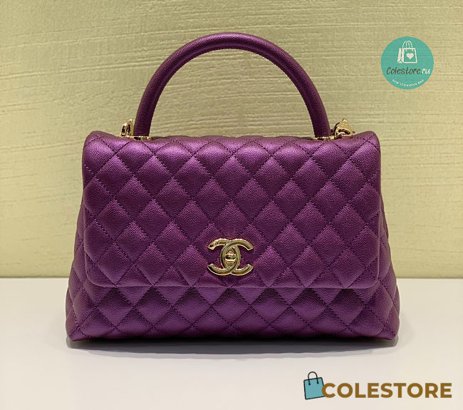 Chanel Coco Mini Handle Bag In Dark Purple Size 28cm - 1