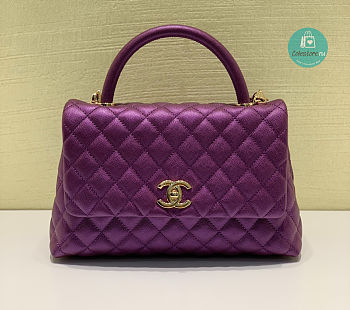 Chanel Coco Mini Handle Bag In Dark Purple Size 28cm
